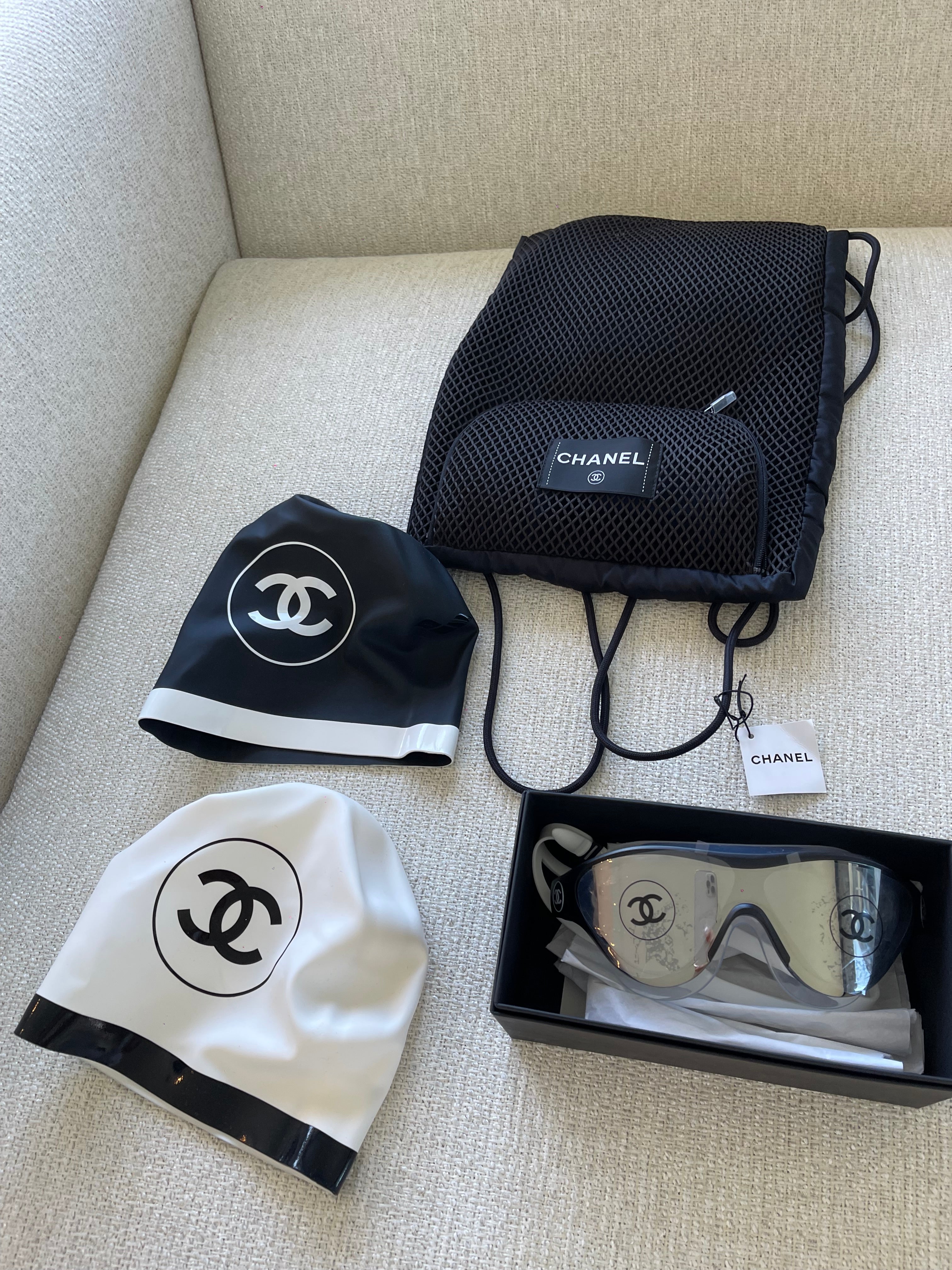 Chanel swim goggles and cap set
