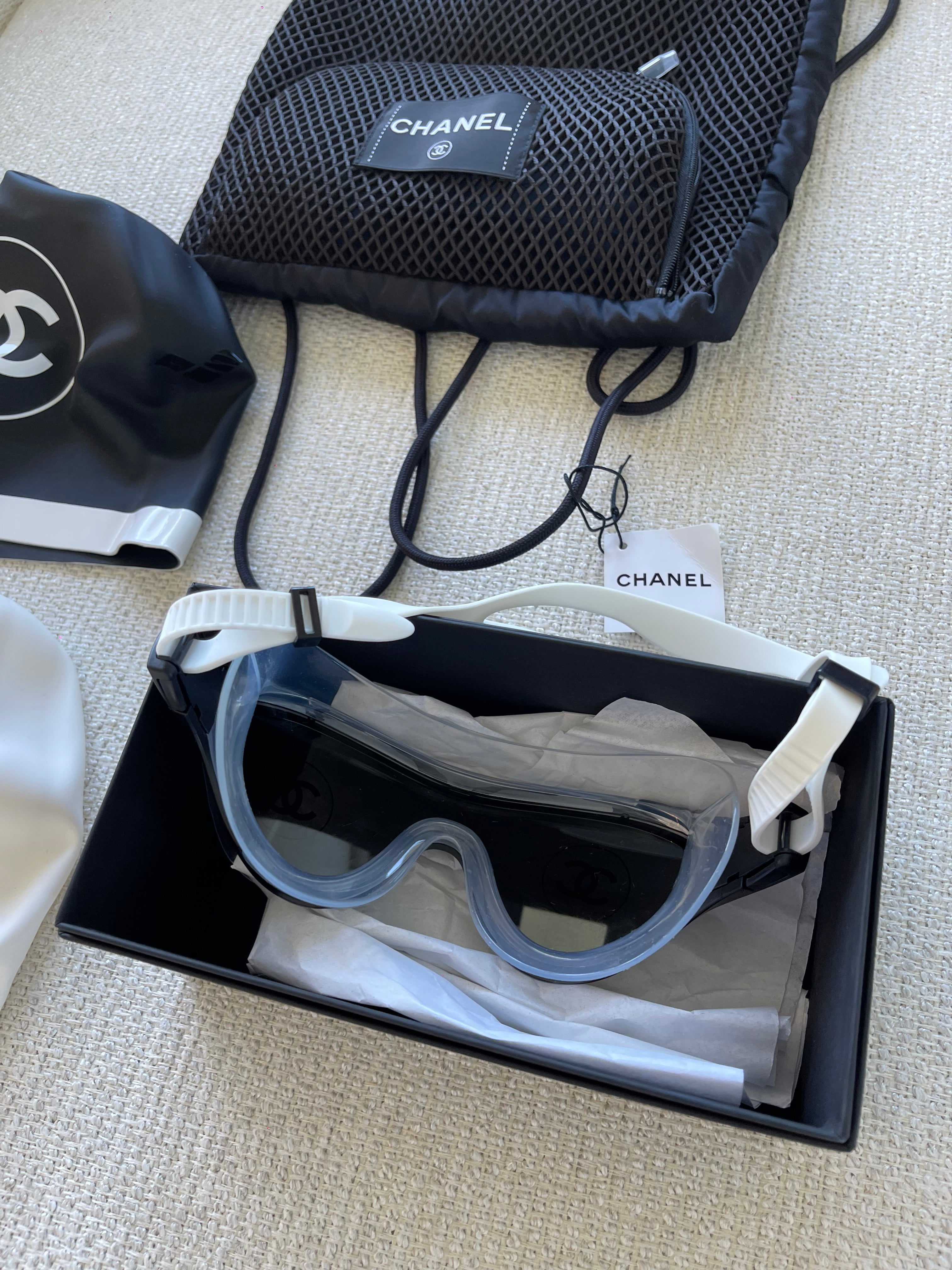 Chanel swim goggles and cap set