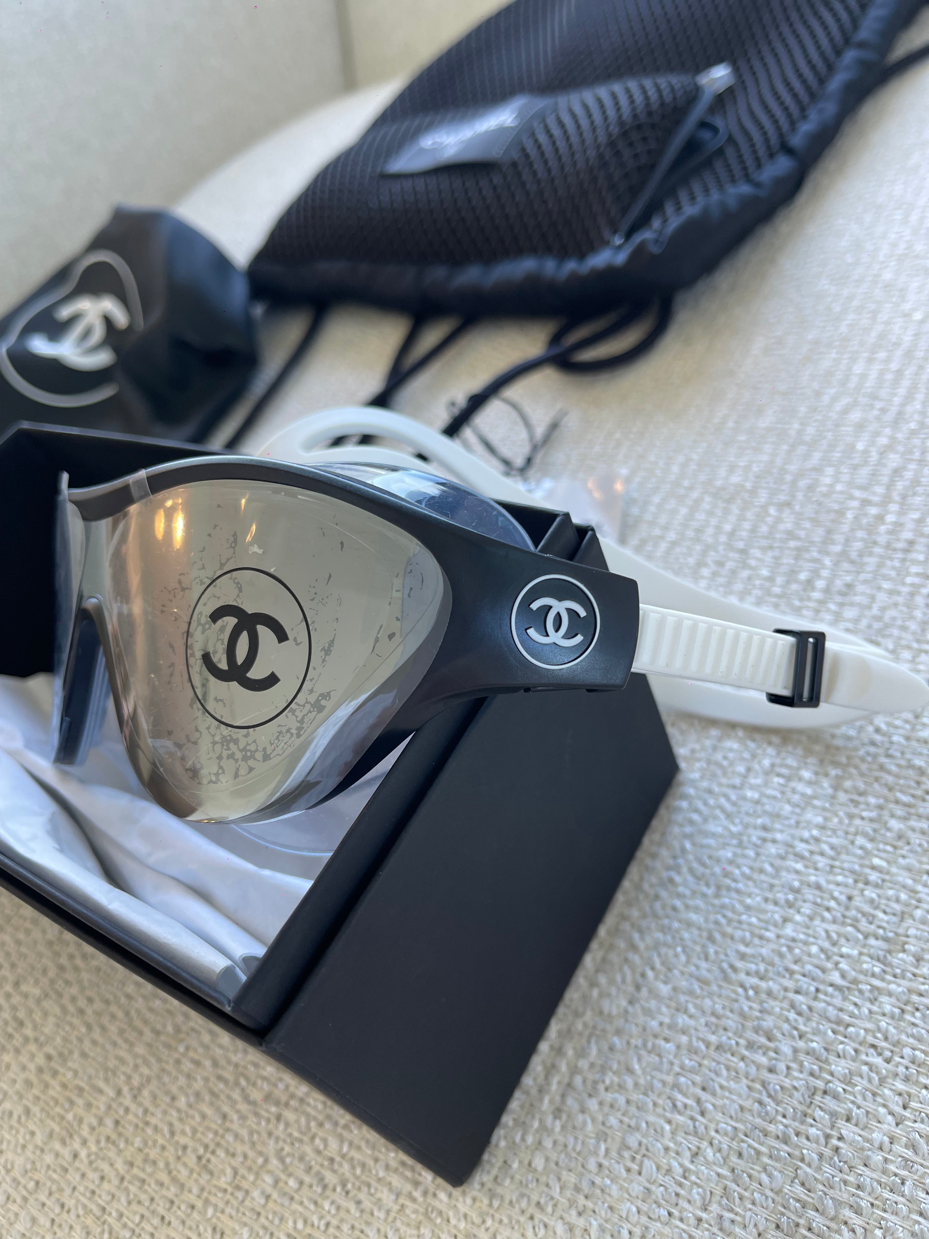 Chanel swim goggles and cap set