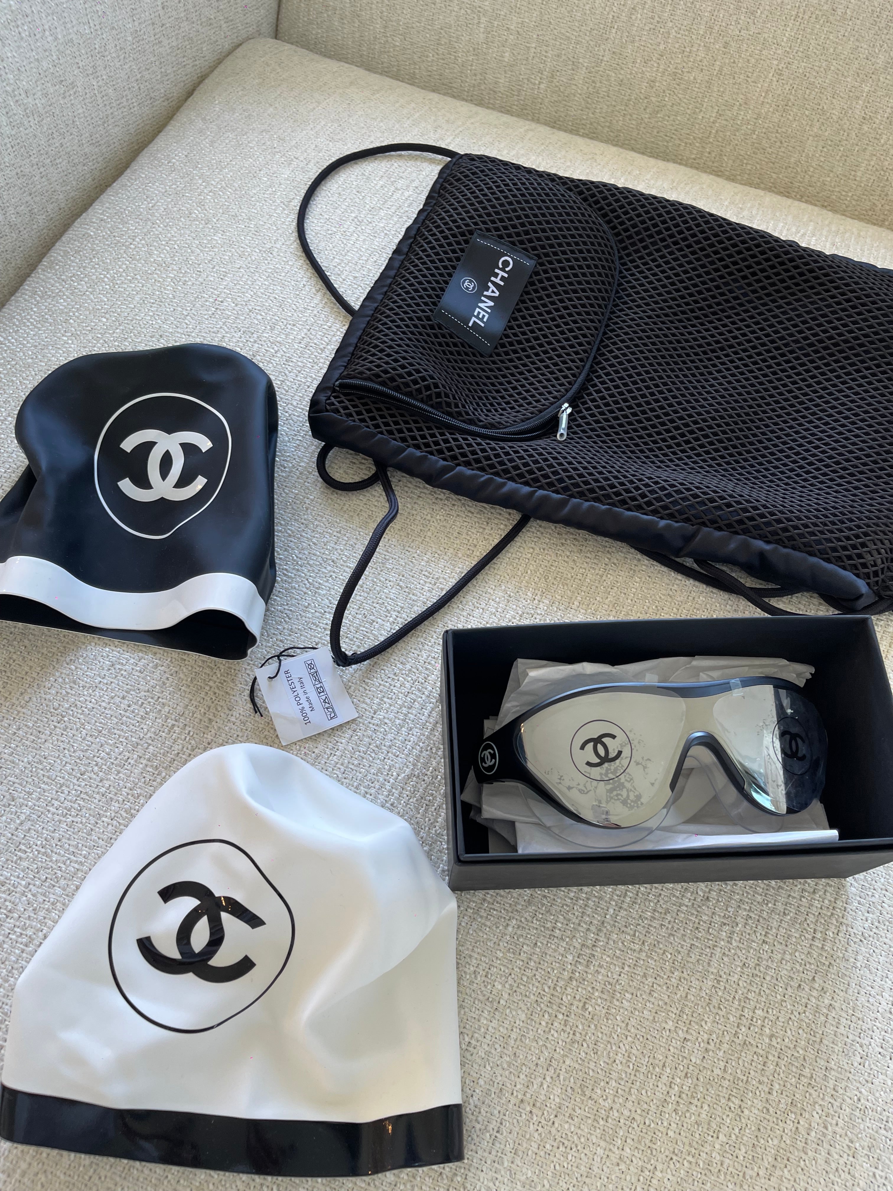 Chanel swim goggles and cap set